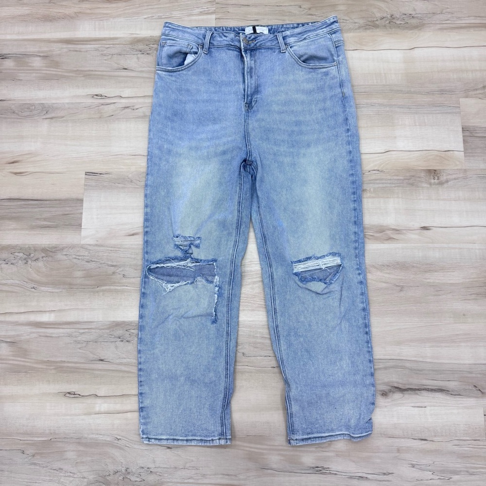 Risen Jeans Wide Leg Distressed Vintage Light Blue Wash  Stretch Holes Sz 1X
